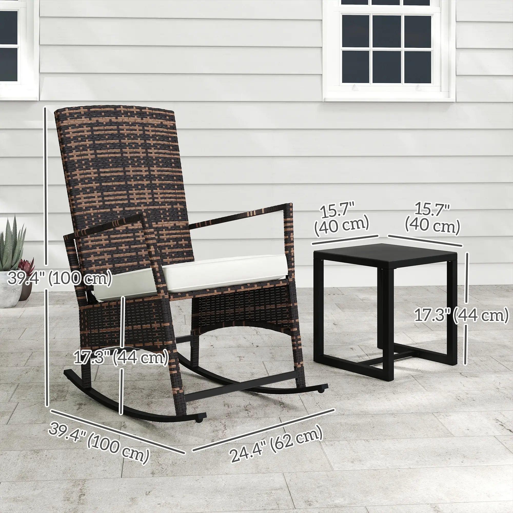 3 Piece Rocking Bistro Set, Wicker Patio Furniture, White Bistro Sets at Gallery Canada