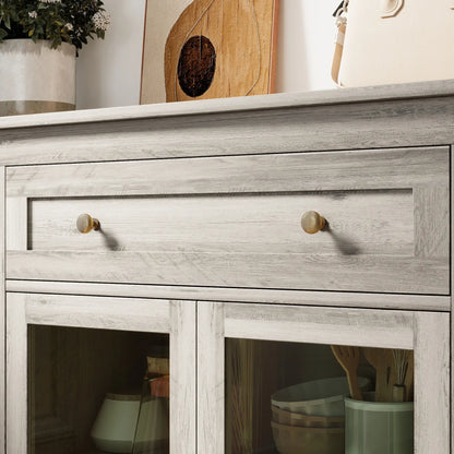 Sideboard Buffet Cabinet, Coffee Bar with Glass Doors, Adjustable Shelves, Weathered Grey Oak, Grey Bar Cabinets at Gallery Canada