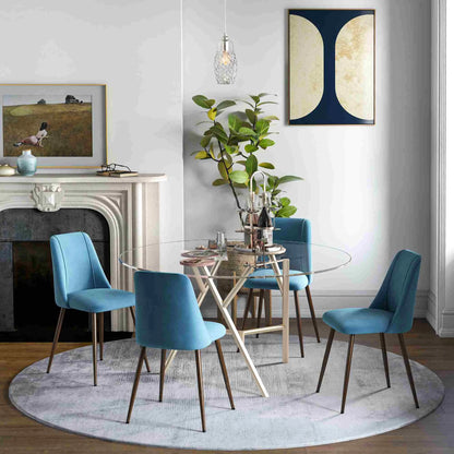 Upholstered Dining Chairs Set of 4, Velvet, Wood-Grain Steel Leg, Blue Bar Stools at Gallery Canada