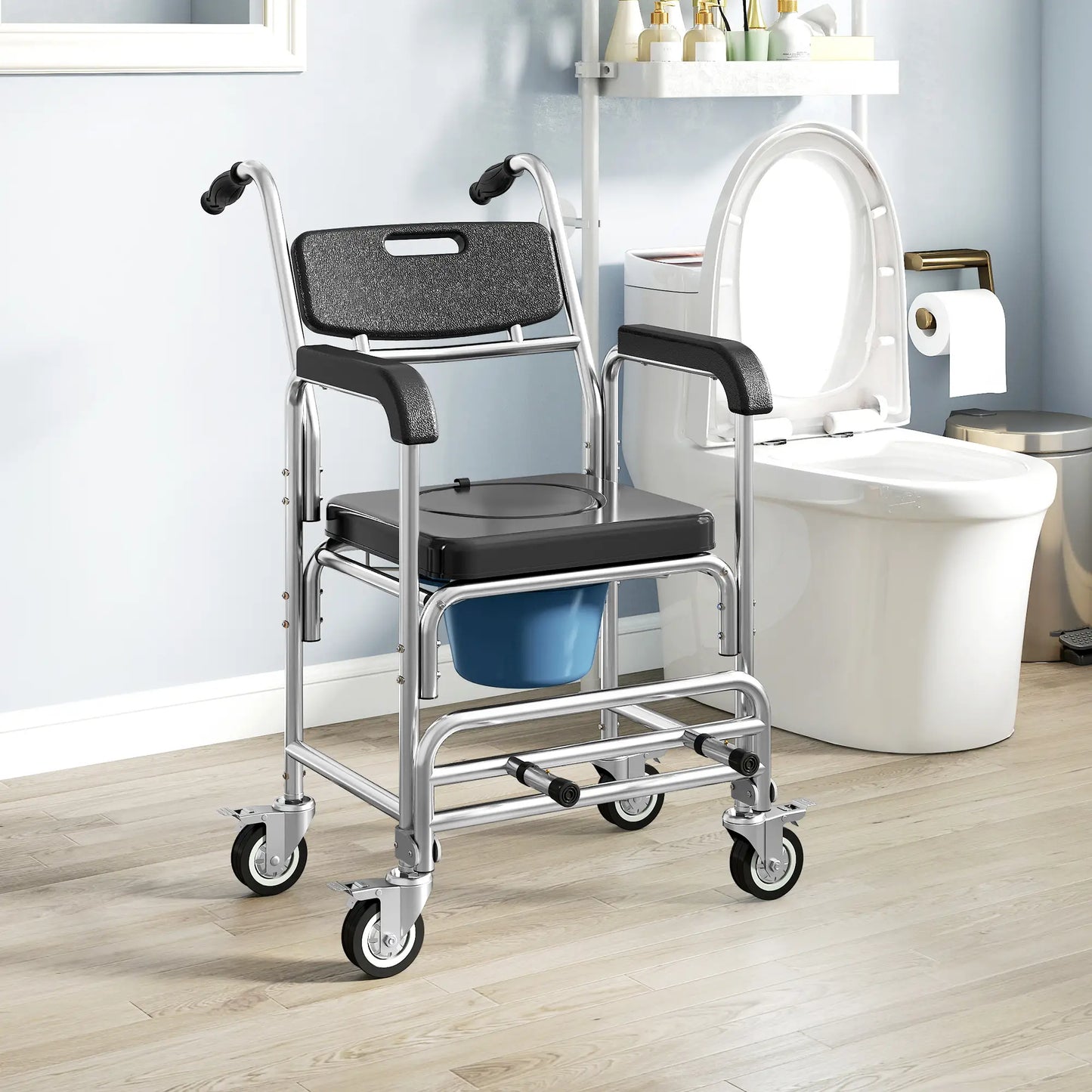 3-in-1 Shower Commode Wheelchair, Transport Chair with Padded Seat Bath Chairs at Gallery Canada