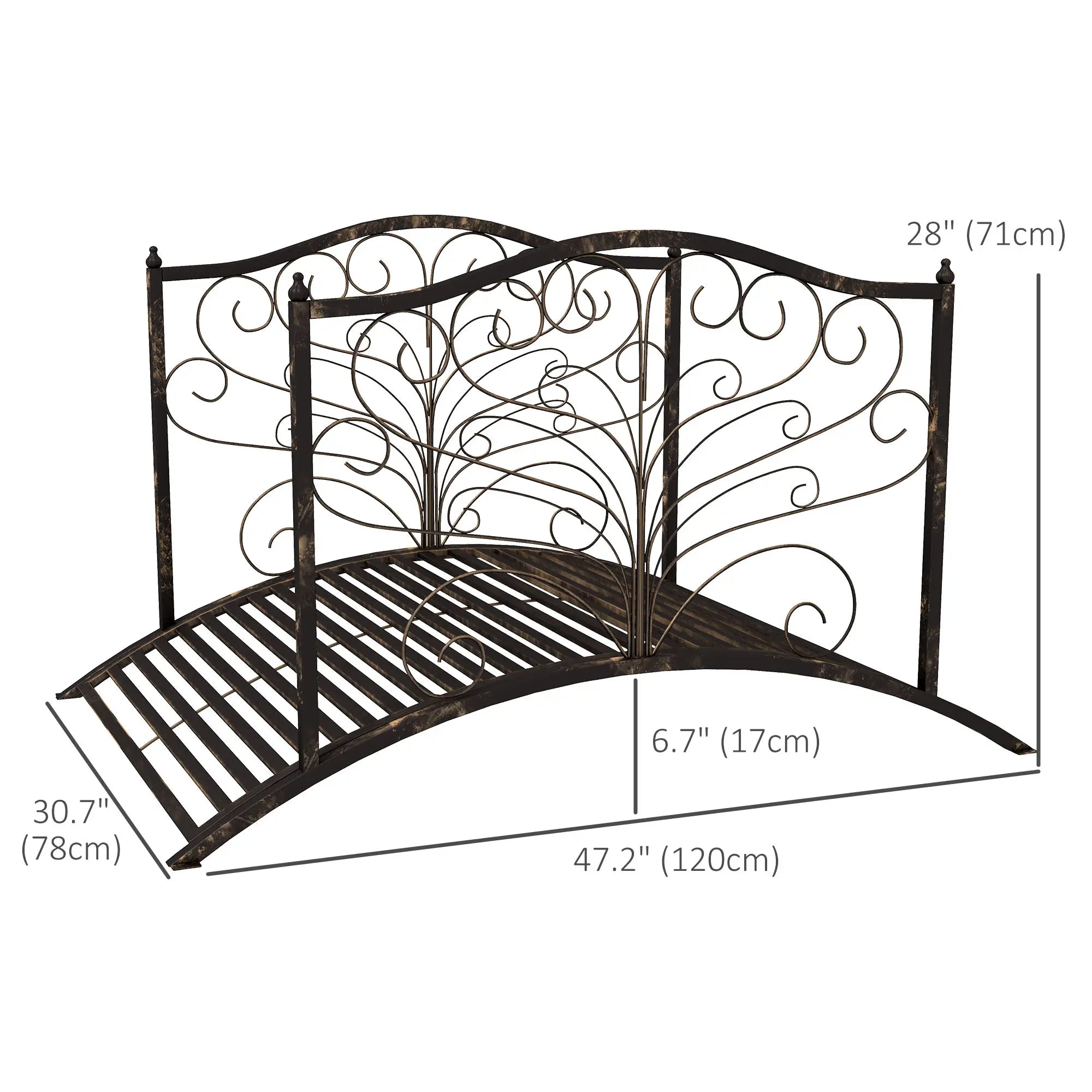 4FT Metal Garden Bridge, Decorative Arc, Guardrails, Black Bronze Garden Bridges at Gallery Canada