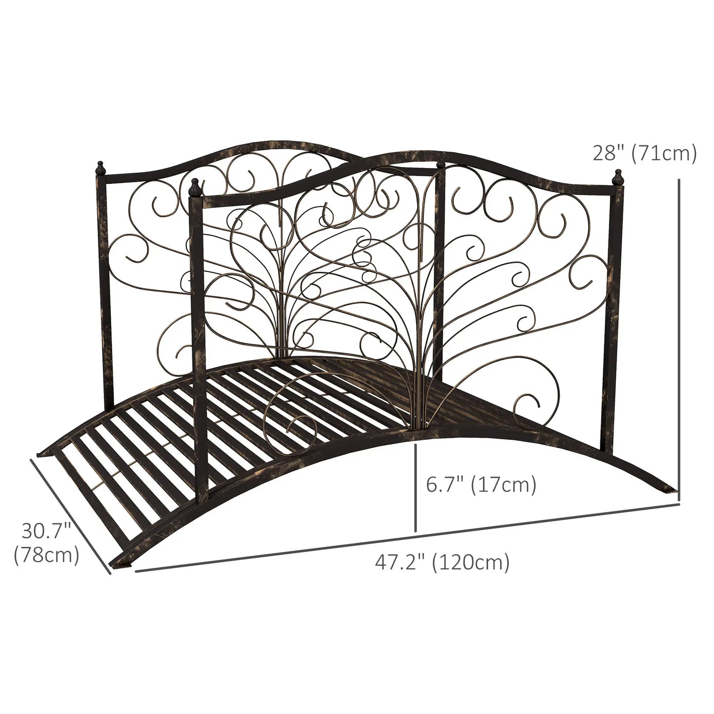 4FT Metal Garden Bridge, Decorative Arc, Guardrails, Black Bronze Garden Bridges at Gallery Canada