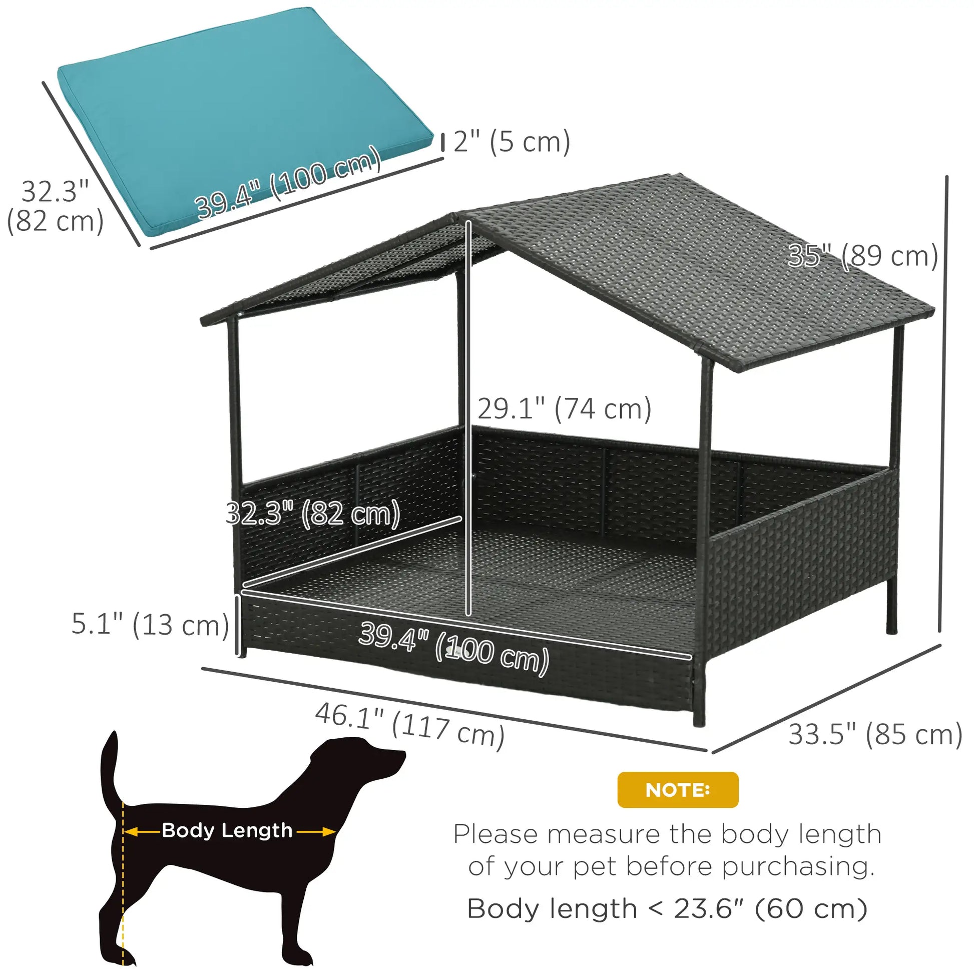 Outdoor Wicker Dog House, Soft Cushion Washable Cover, Medium Large, Blue Houses, Kennels & Pens at Gallery Canada