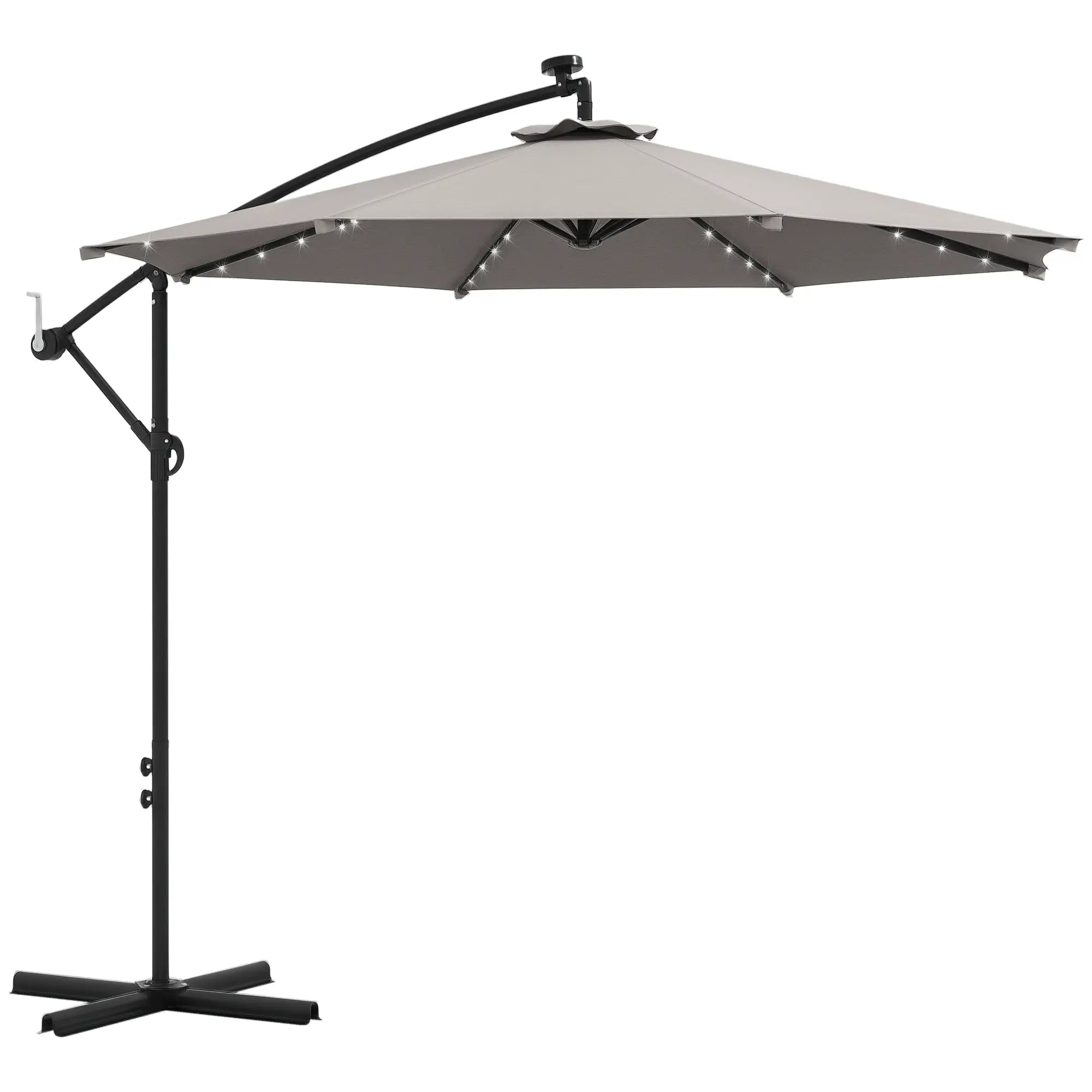 10ft Outdoor Cantilever Umbrella, Solar Lights, Adjustable Angle, Light Grey Cantilever Umbrellas at Gallery Canada