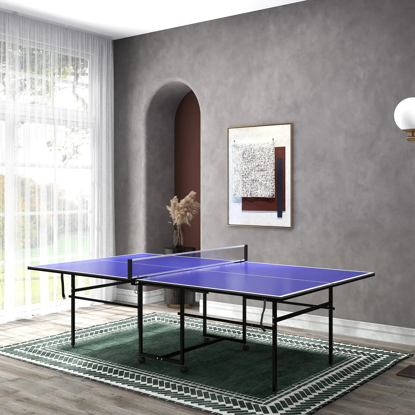 Full Size Table Tennis Table, Folding with Net, Paddles, Balls, Wheels, Blue Game Tables at Gallery Canada