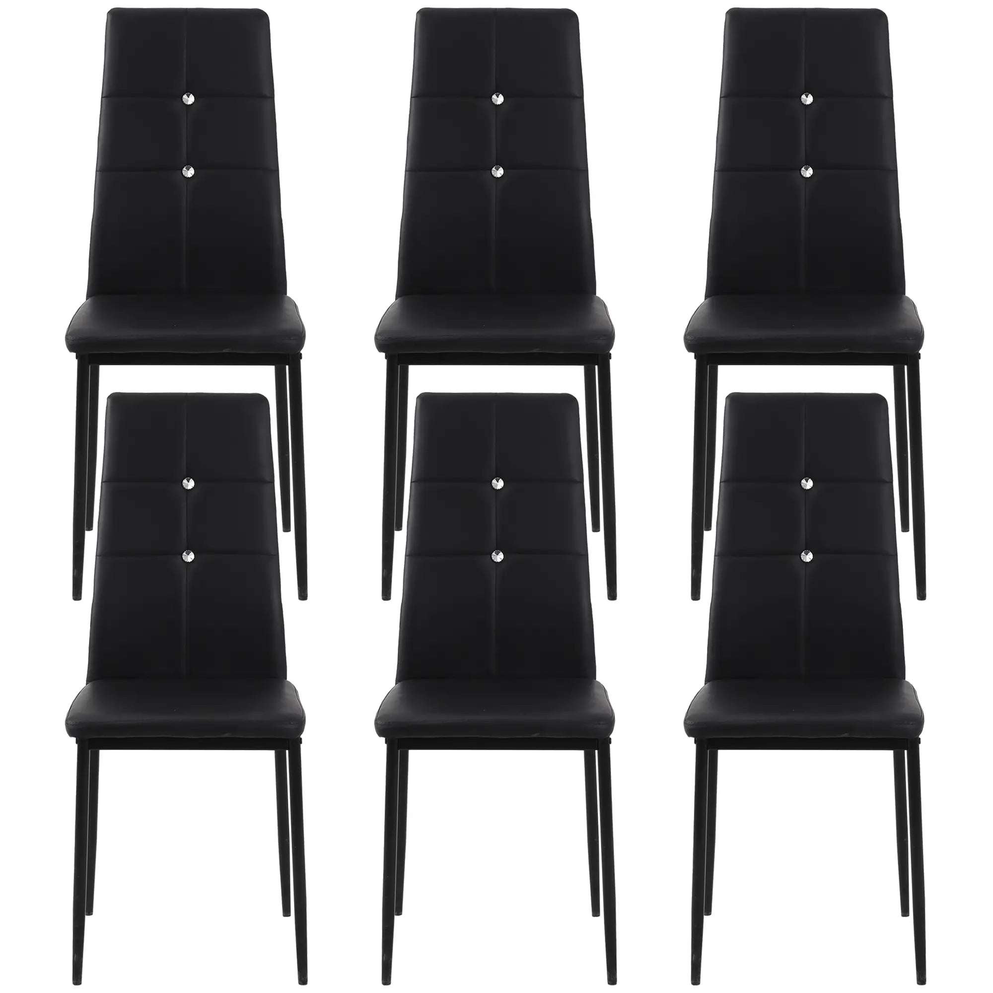 Set of 6 Button Tufted Side Chairs, Upholstered Seat, Steel Legs, Black Dining Chairs at Gallery Canada