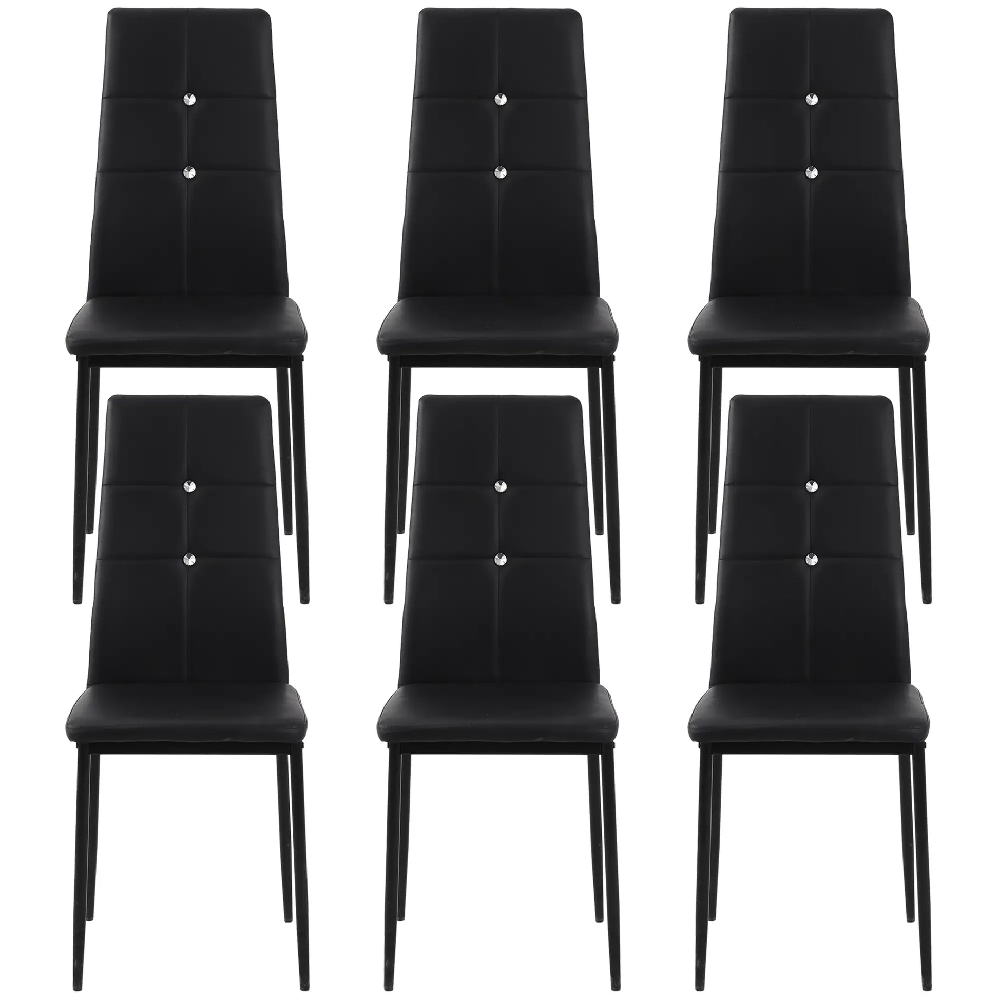 Set of 6 Button Tufted Side Chairs, Upholstered Seat, Steel Legs, Black Dining Chairs at Gallery Canada