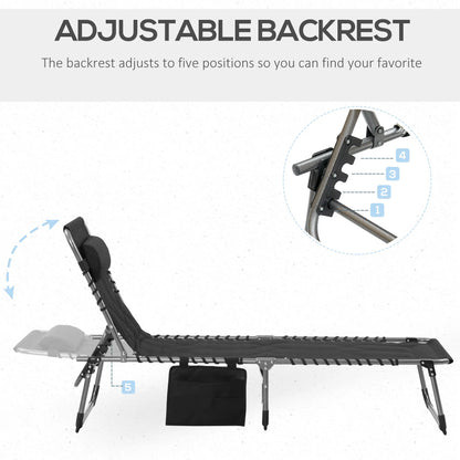 Folding Chaise Lounge Chair, Outdoor Padded Reclining, Adjustable Backrest, Black Lounger Chairs at Gallery Canada