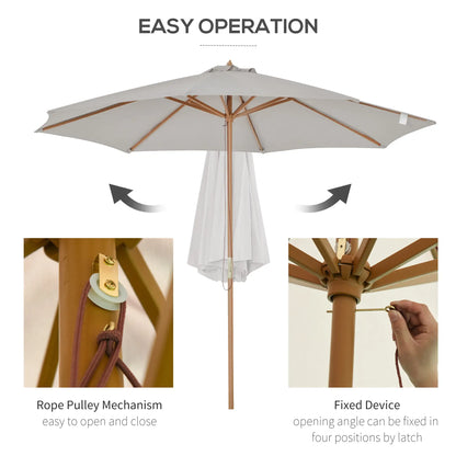 10' x 8' Wooden Patio Umbrella, Bamboo Rib Sunshade, Grey Sun Umbrellas at Gallery Canada