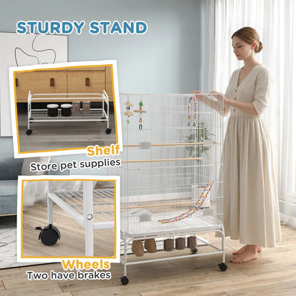 52" Bird Cage With Rolling Stand, Toys, For Budgies Canaries, White Bird Cages at Gallery Canada