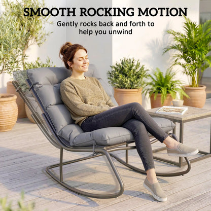 Oversized Rocking Patio Chair, 25" Extra Wide Mesh Seat, Dark Grey Outdoor Rocking Chairs at Gallery Canada