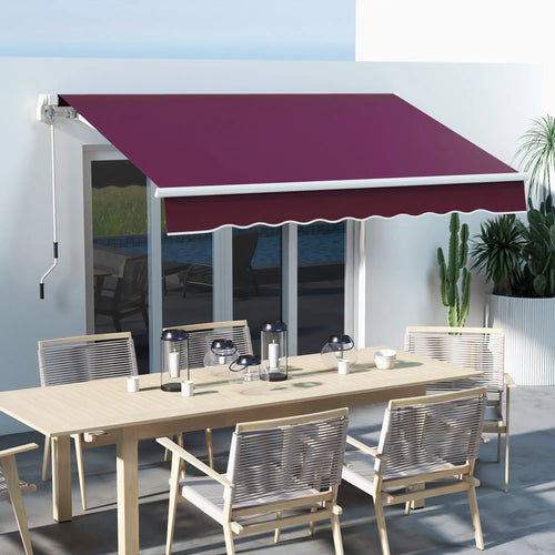 10' x 6.5' Manual Retractable Awning, LED Lights, Aluminum Frame, Wine Red