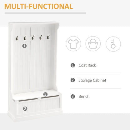 3-In-1 Hall Tree, Coat Rack, Shoe Storage, Bench Seat, White