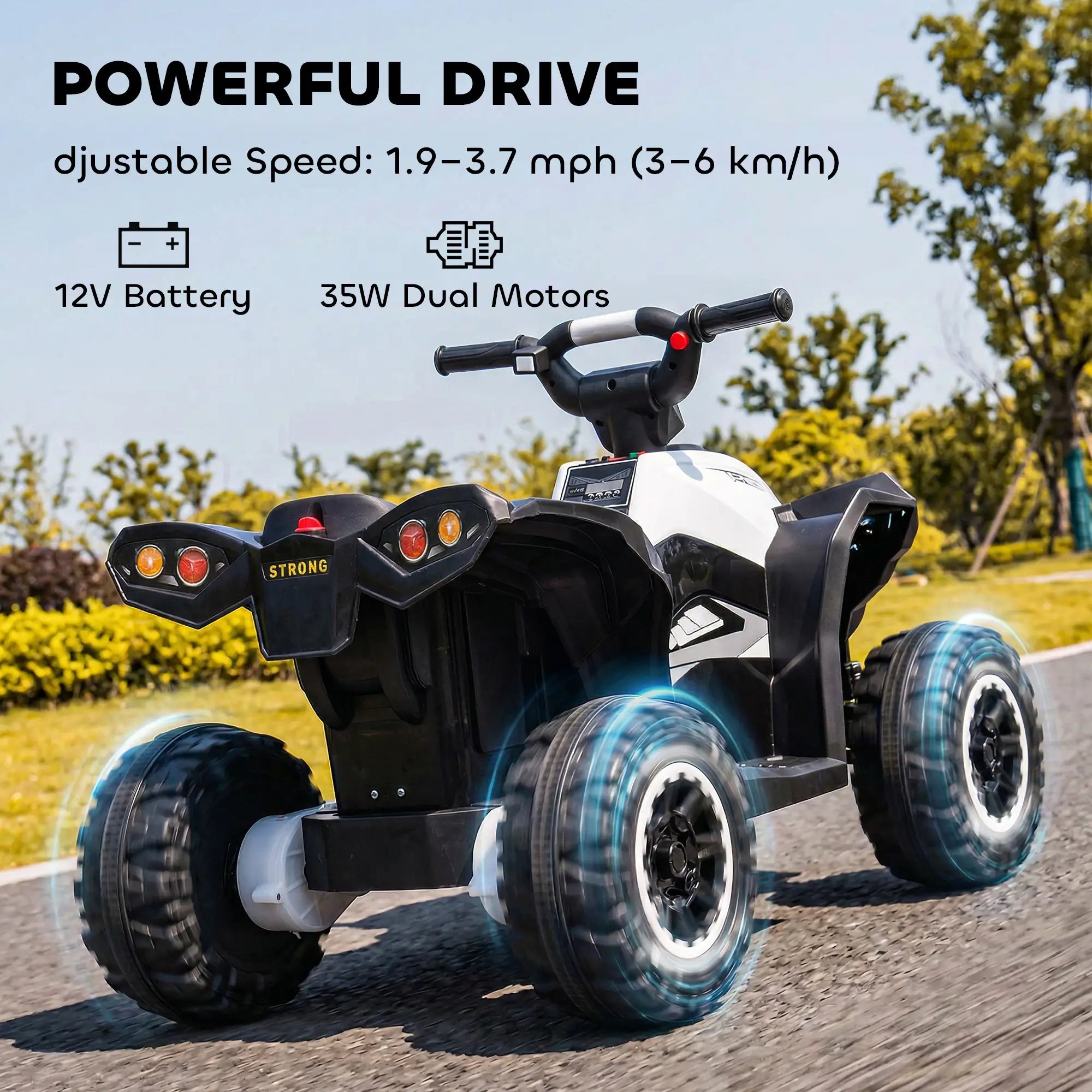 Kids 4 Wheeler Quad with Music, Headlights, High Low Speed, White Electric Toy Cars at Gallery Canada