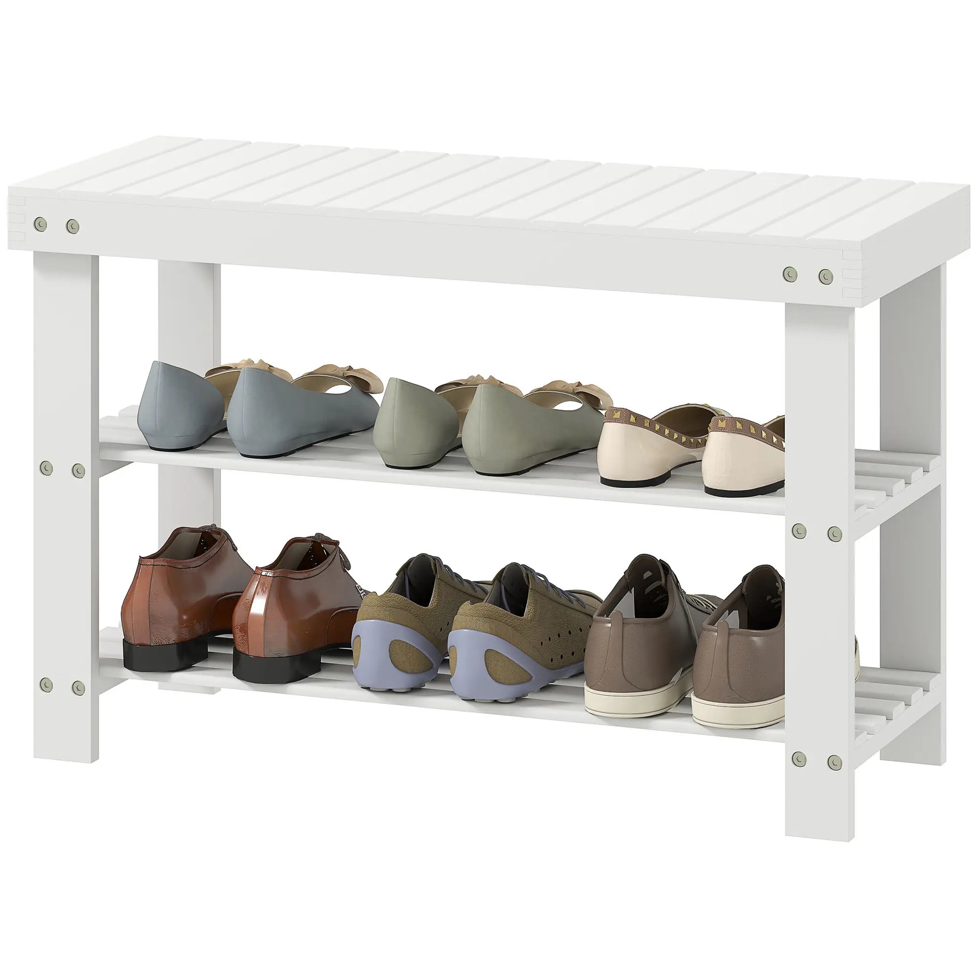 Bamboo Shoe Storage Bench, 3-Tier, 2 Shelves, Holds 6 Pairs, White Shoe Storage Cabinets & Racks White at Gallery Canada