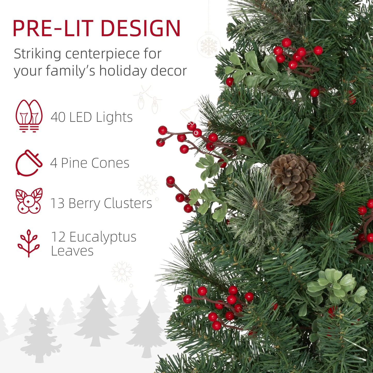 2ft 2 Pack Artificial Christmas Tree, Pre Lit with Red Berries, Green Pre Lit Christmas Trees at Gallery Canada