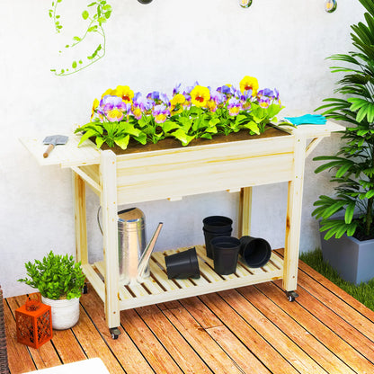 Raised Garden Bed, Wood Planter Box with Wheels, Side Tables, Natural Raised Garden Beds at Gallery Canada
