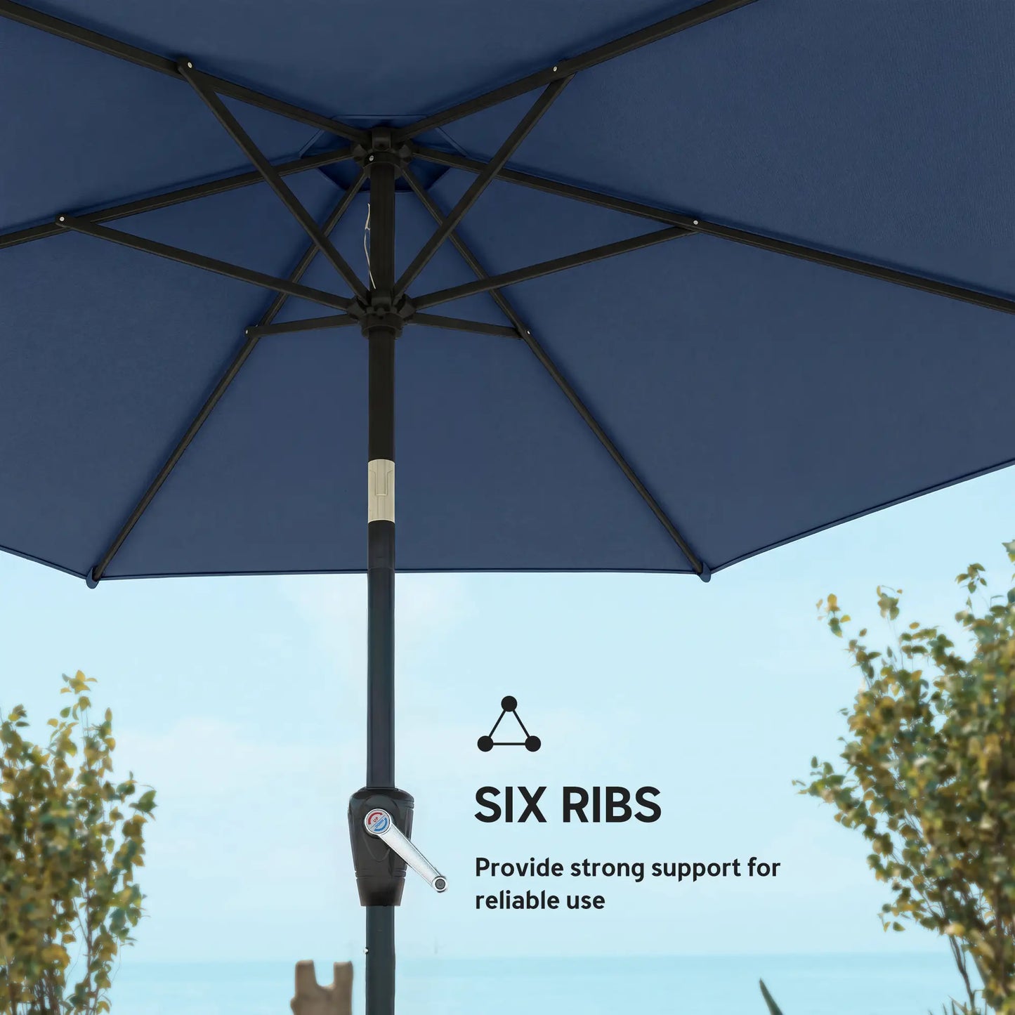 9FT Patio Umbrella With Tilt, Crank, 6 Ribs, UV Protection