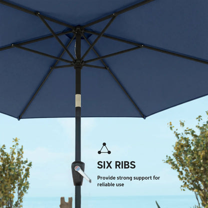 9FT Patio Umbrella With Tilt, Crank, 6 Ribs, UV Protection