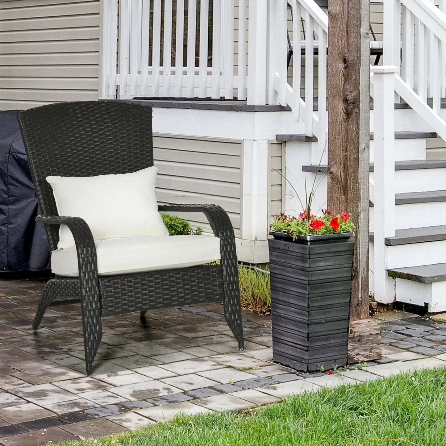 Wicker Adirondack Chair, Outdoor Rattan with Cushions, Cream Patio Chairs at Gallery Canada