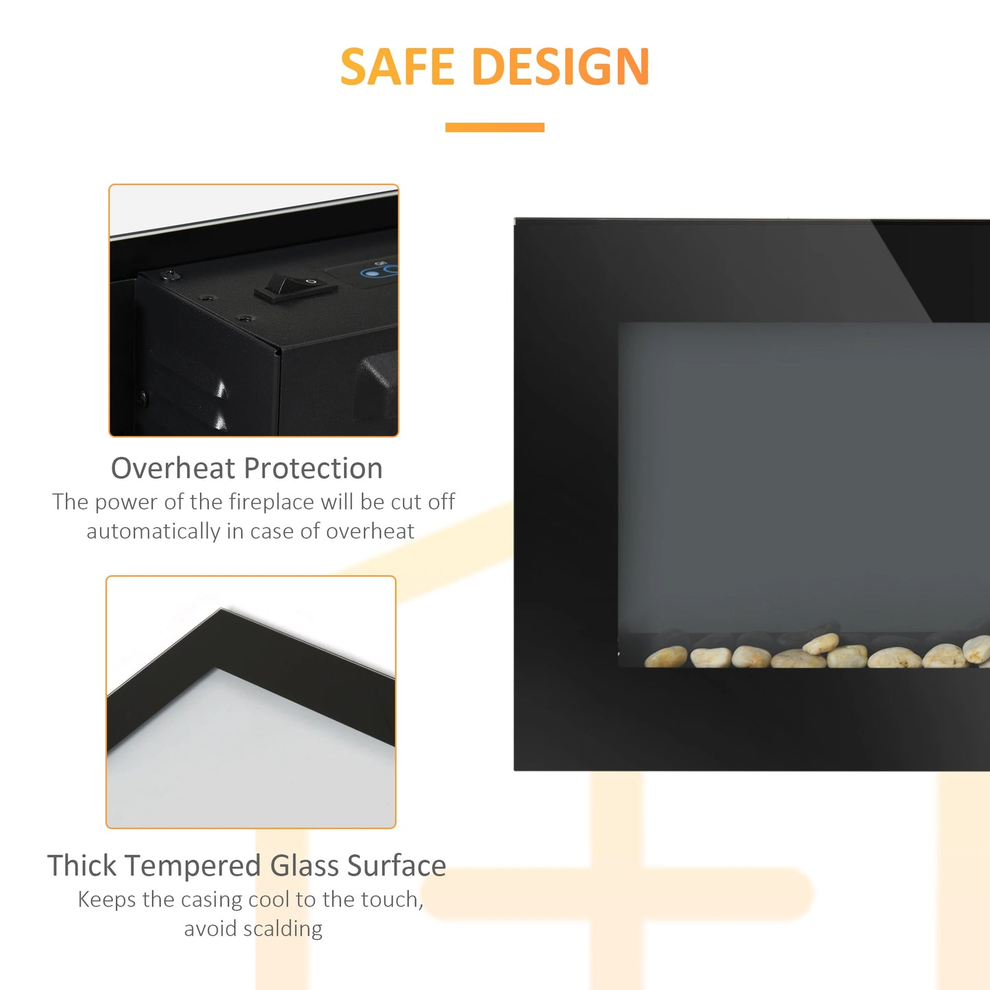 36" Wall-Mounted Electric Fireplace, 750/1500W, Flame Effect, 7 Color Light, Black Electric Fireplaces at Gallery Canada