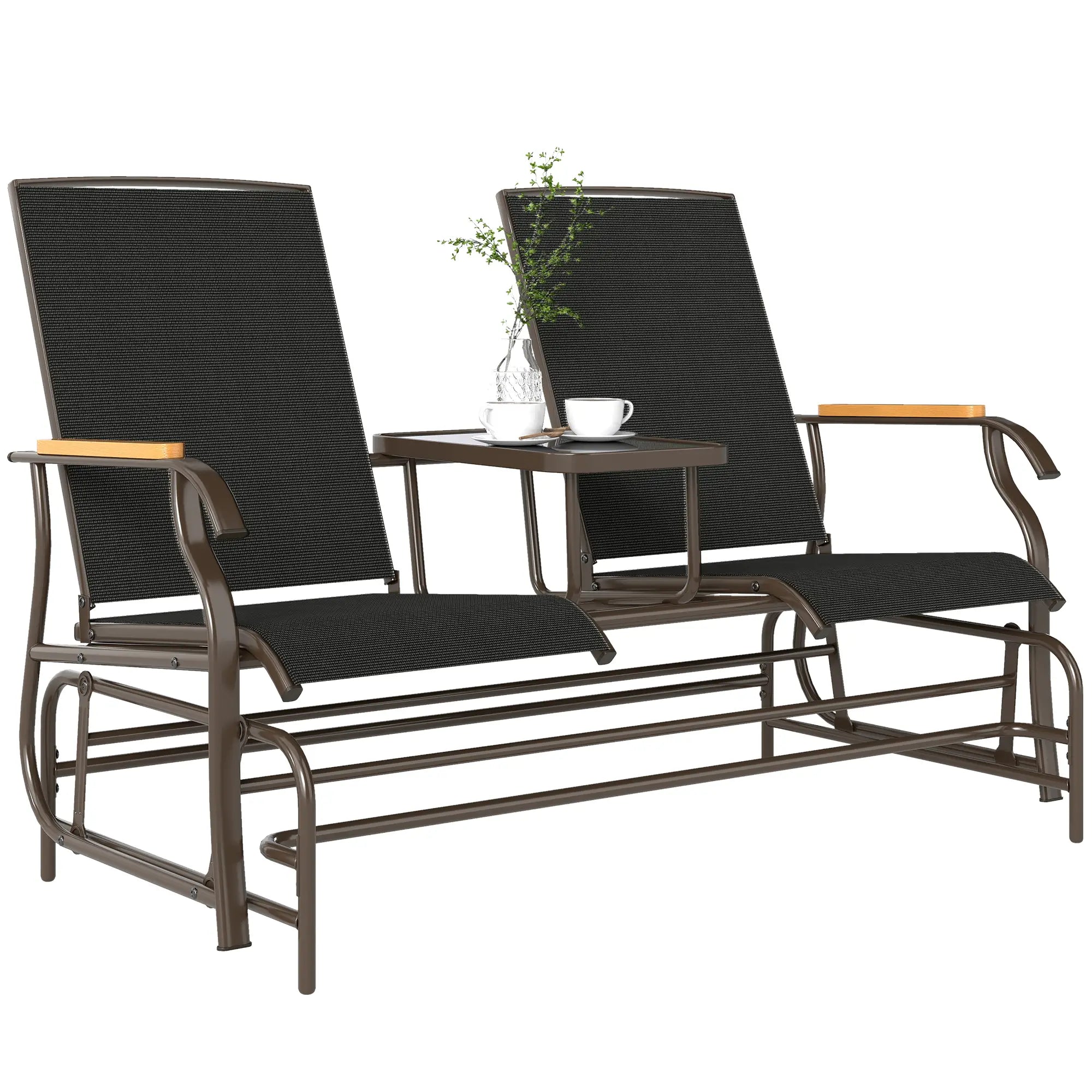 2-Person Outdoor Glider Bench, Steel Frame, Breathable Mesh, Table Outdoor Gliders Black at Gallery Canada