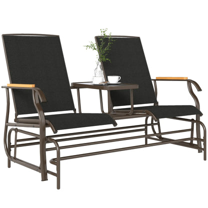 2-Person Outdoor Glider Bench, Steel Frame, Breathable Mesh, Table Outdoor Gliders Black at Gallery Canada