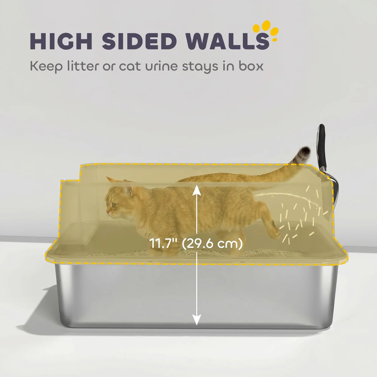 XL Stainless Steel Cat Litter Box, High Wall, Odor Free, Steel