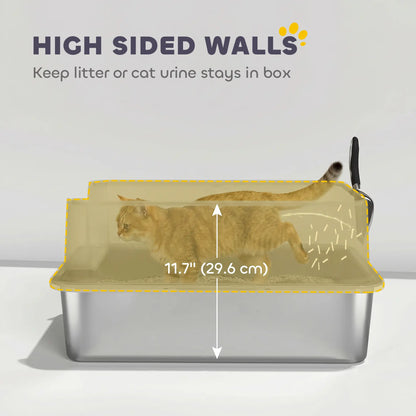 XL Stainless Steel Cat Litter Box, High Wall, Odor Free, Steel