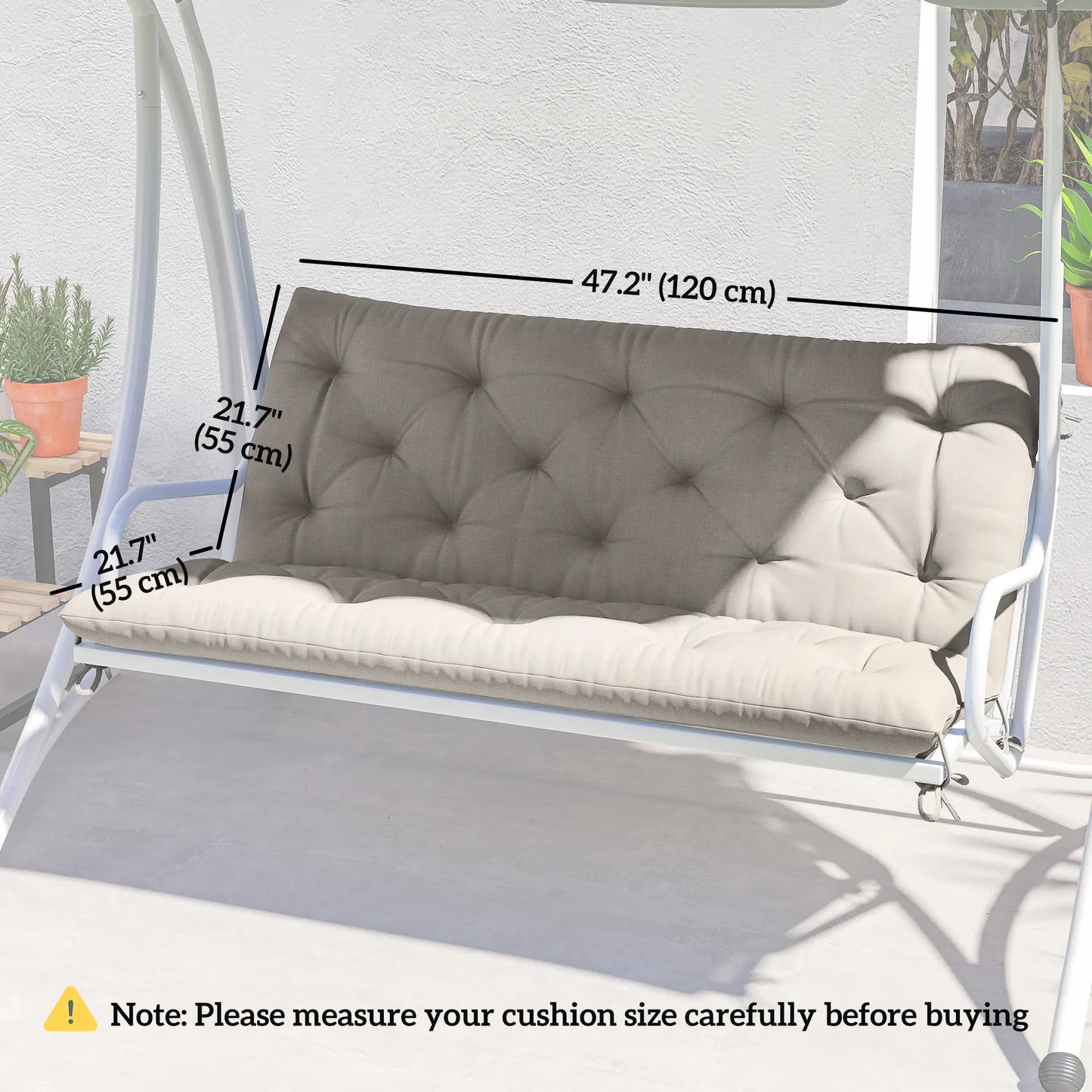 2 Seater Garden Bench Cushion, Thick Outdoor Non-Slip, 47" x 43" x 5", Light Grey Patio Chair Cushions at Gallery Canada