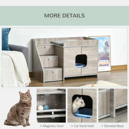 Hidden Litter Box Furniture Cat Washroom Decorative Kitten House Nightstand End Table Indoor with Multipurpose Ladder Cushion Oak - Gallery Canada