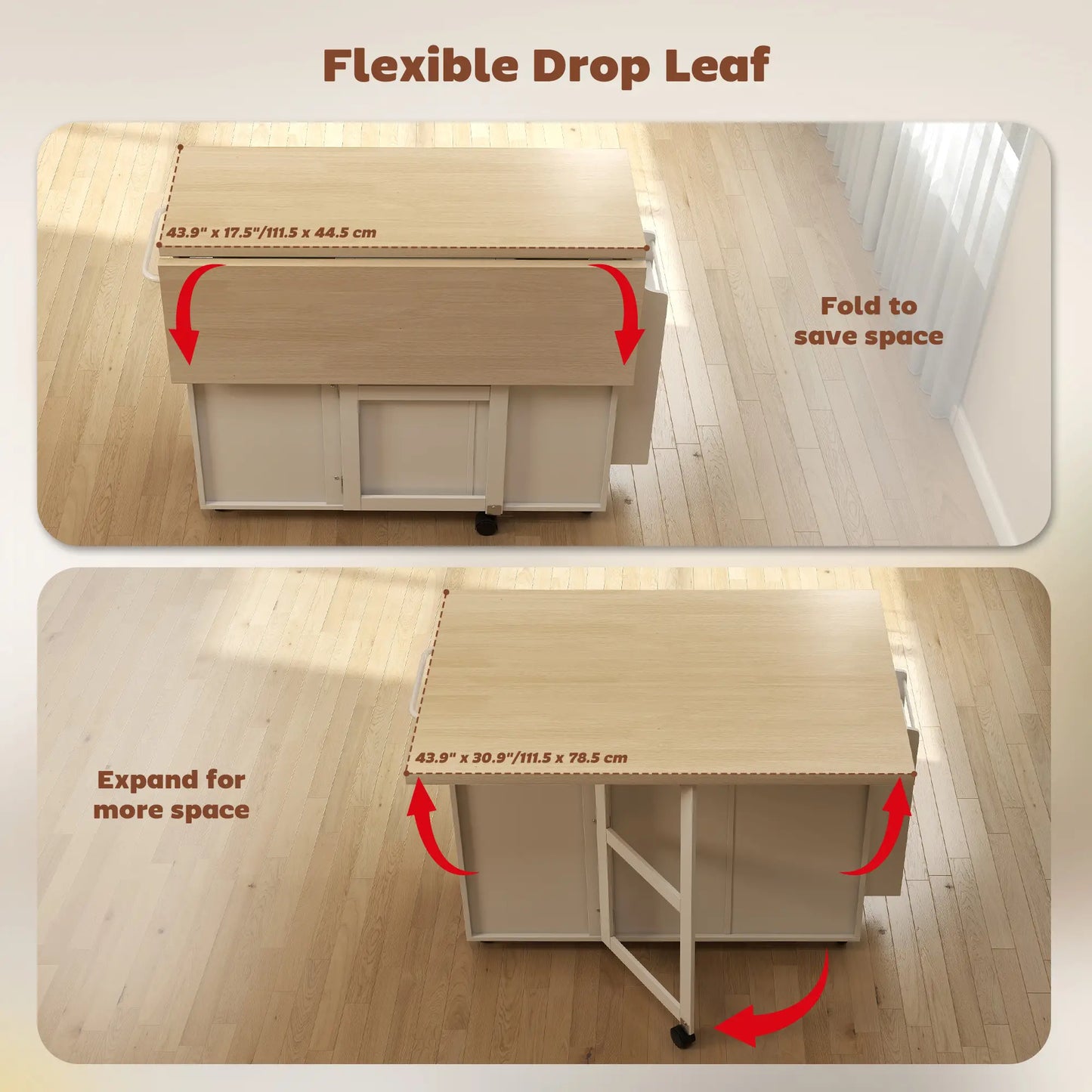 Kitchen Island Cart, Rolling Table with Drop Leaf, Drawer, Spice Rack, White Kitchen Islands & Kitchen Carts at Gallery Canada