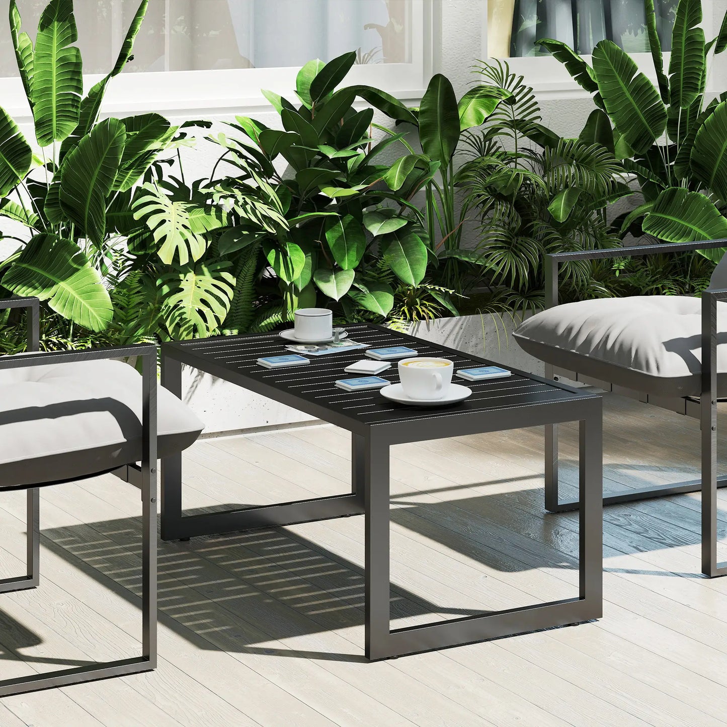 Outdoor Coffee Table, Slatted Tabletop, Adjustable Foot Pads, Black Patio Side Tables at Gallery Canada