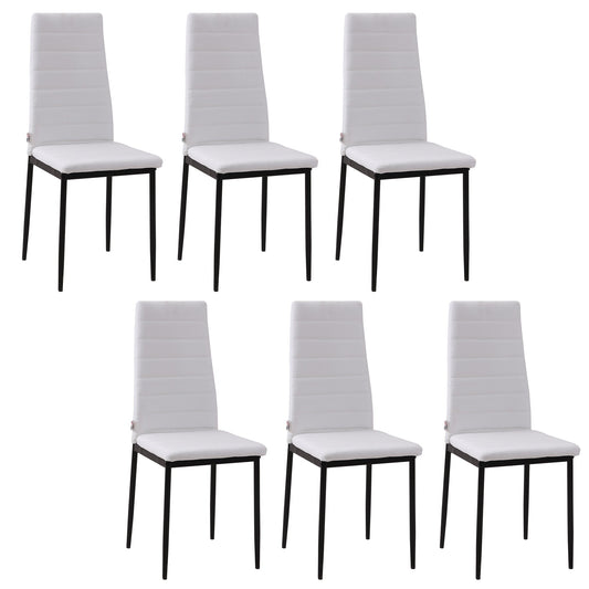 High Back Dining Chairs, Modern Upholstered PU Leather Accent Chairs with Metal Legs for Kitchen, Set of 6, White - Gallery Canada