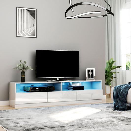 High Gloss LED TV Cabinet Stand for TVs up to 75", Home Entertainment Center Modern TV Storage Unit, White - Gallery Canada