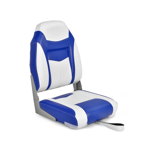 High Back Folding Boat Seats with Blue White Sponge Cushion and Flexible Hinges, Blue