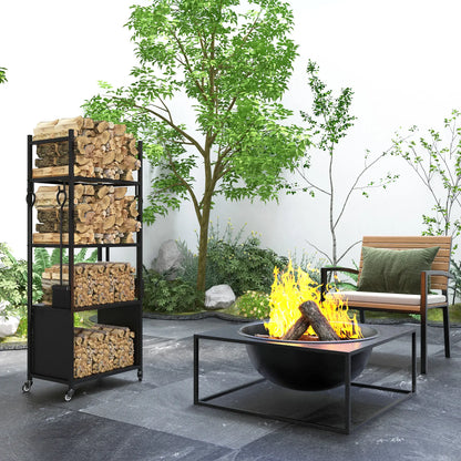 4-Tier Firewood Rack With Wheels, 4 Tools, Powder-Coated Steel Firewood Racks at Gallery Canada