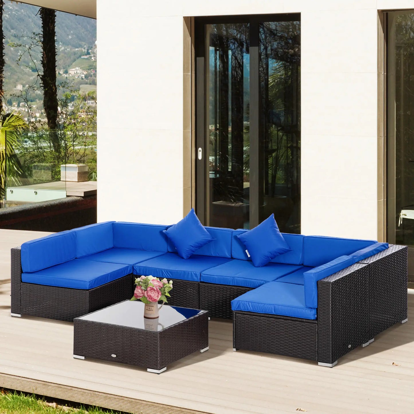 7-Piece Outdoor Rattan Furniture Set, Patio Wicker Sectional Sofa, Blue Patio Furniture Sets at Gallery Canada