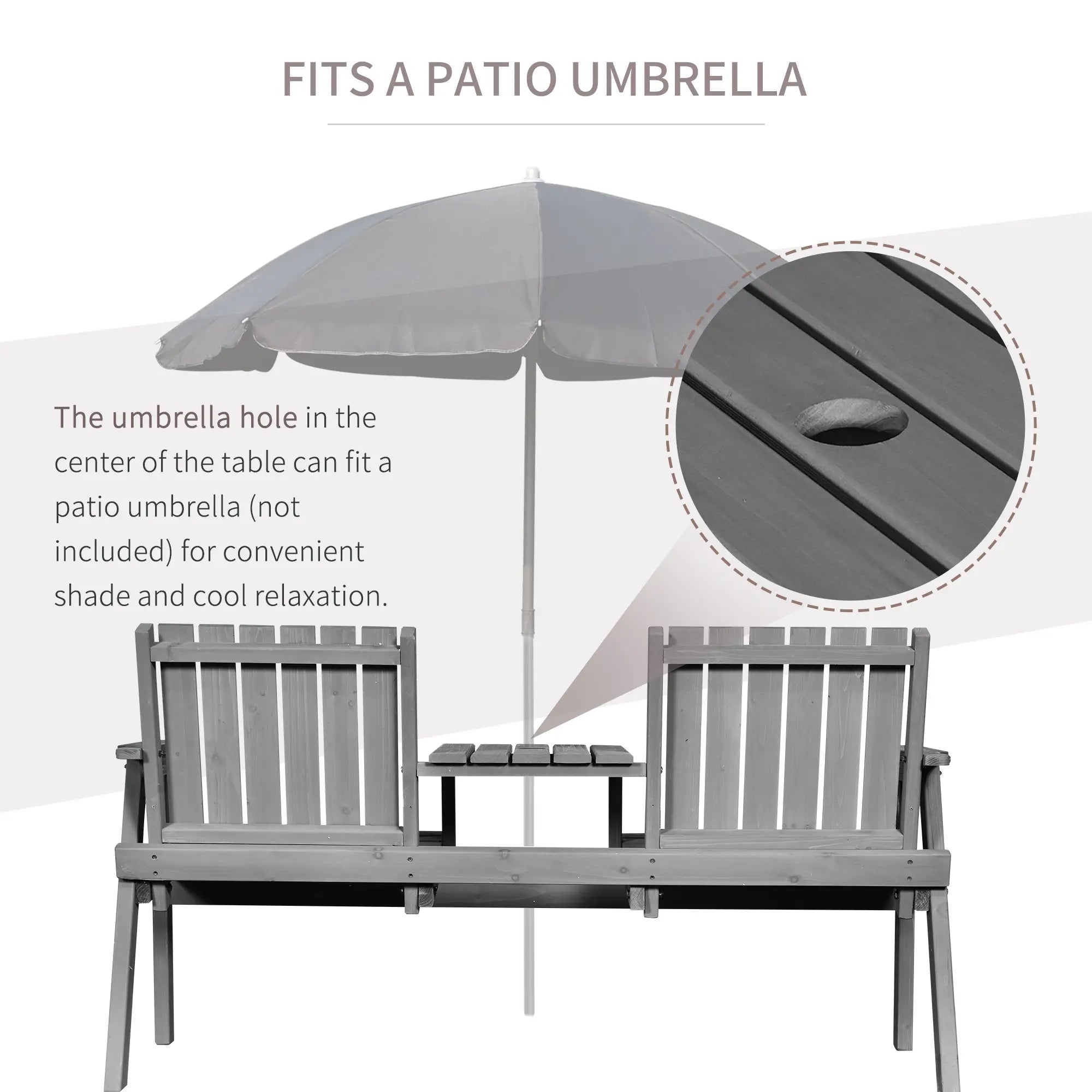 2-Seater Outdoor Bench with Table, Wooden Garden Bench, Grey Outdoor Benches at Gallery Canada