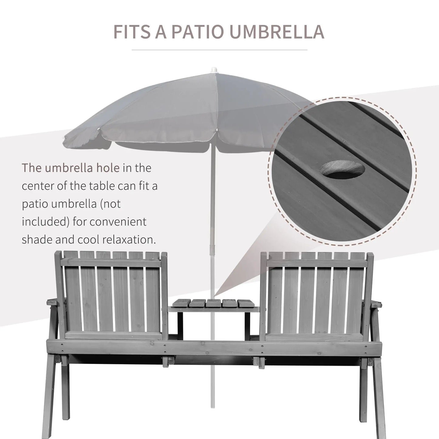 2-Seater Outdoor Bench with Table, Wooden Garden Bench, Grey Outdoor Benches at Gallery Canada