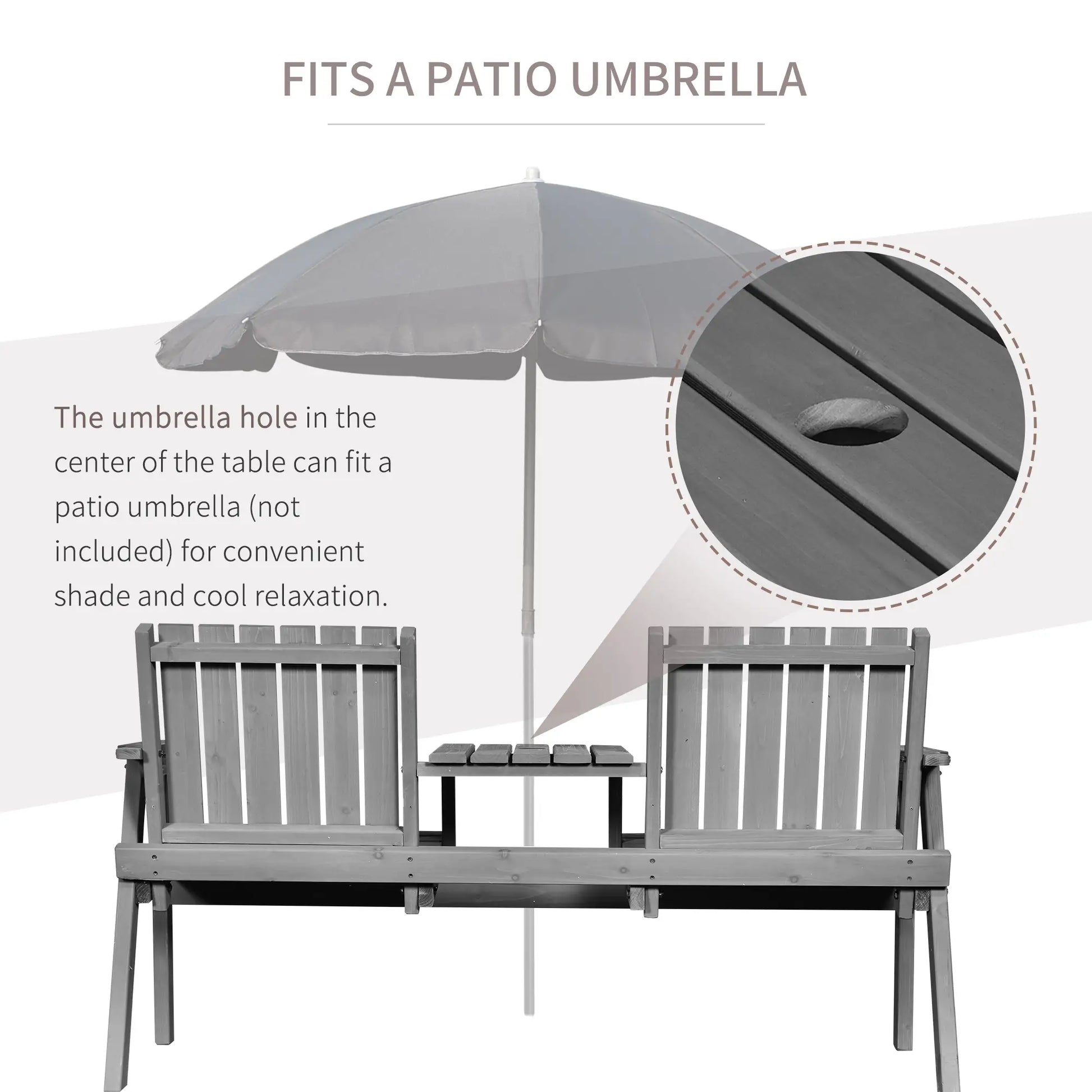 2-Seater Outdoor Bench with Table, Wooden Garden Bench, Grey Outdoor Benches at Gallery Canada