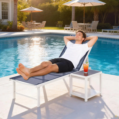 Outdoor Lounge Chair, 5-Position Reclining Chaise, Dark Blue Lounger Chairs at Gallery Canada