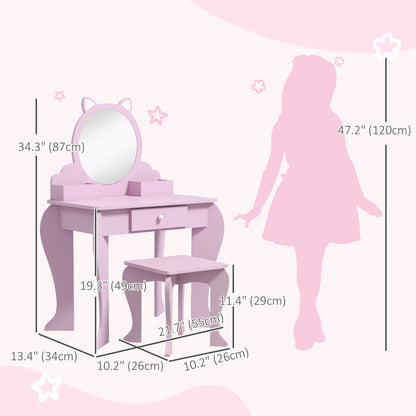 Cat Design Makeup Vanity with Mirror, Stool, Drawer, Pink Toy Vanity at Gallery Canada