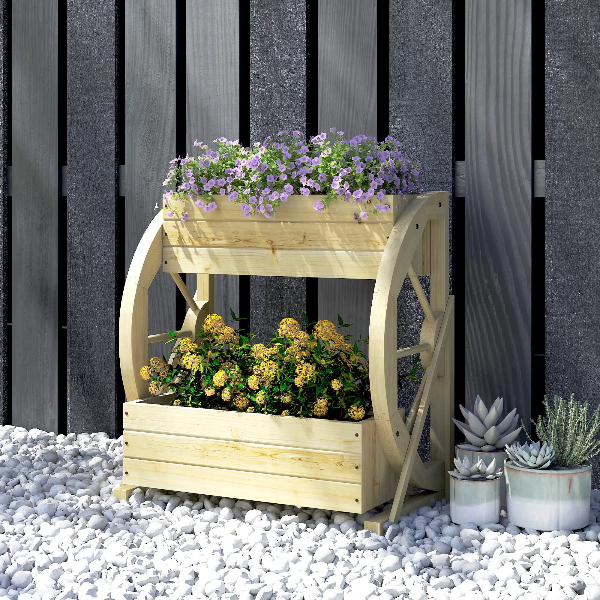 Wooden Wagon Planter Box, 2-Tier Raised Garden Bed, Wooden Wooden Planter Boxes at Gallery Canada
