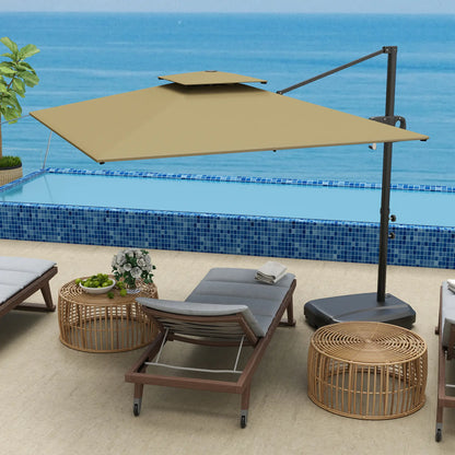 Square Cantilever Patio Umbrella, Double Top, 8' x 9', Khaki Offset Cantilever Umbrellas at Gallery Canada