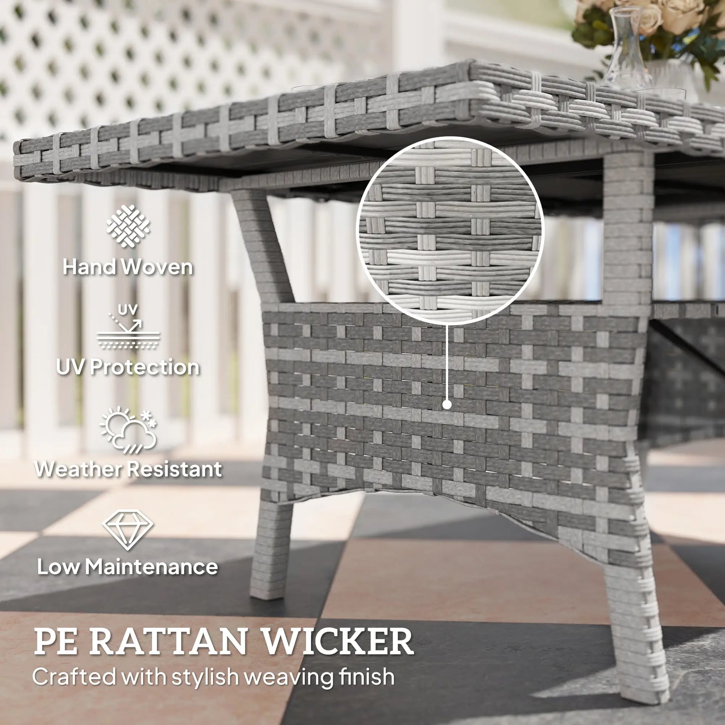 75" Outdoor Dining Table for 6-8, Wicker Patio Table with Storage, Grey Patio Dinning Tables at Gallery Canada