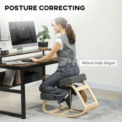 Ergonomic Kneeling Chair, Wood Kneel Stool, Thick Pads, Dark Grey Office Chairs at Gallery Canada