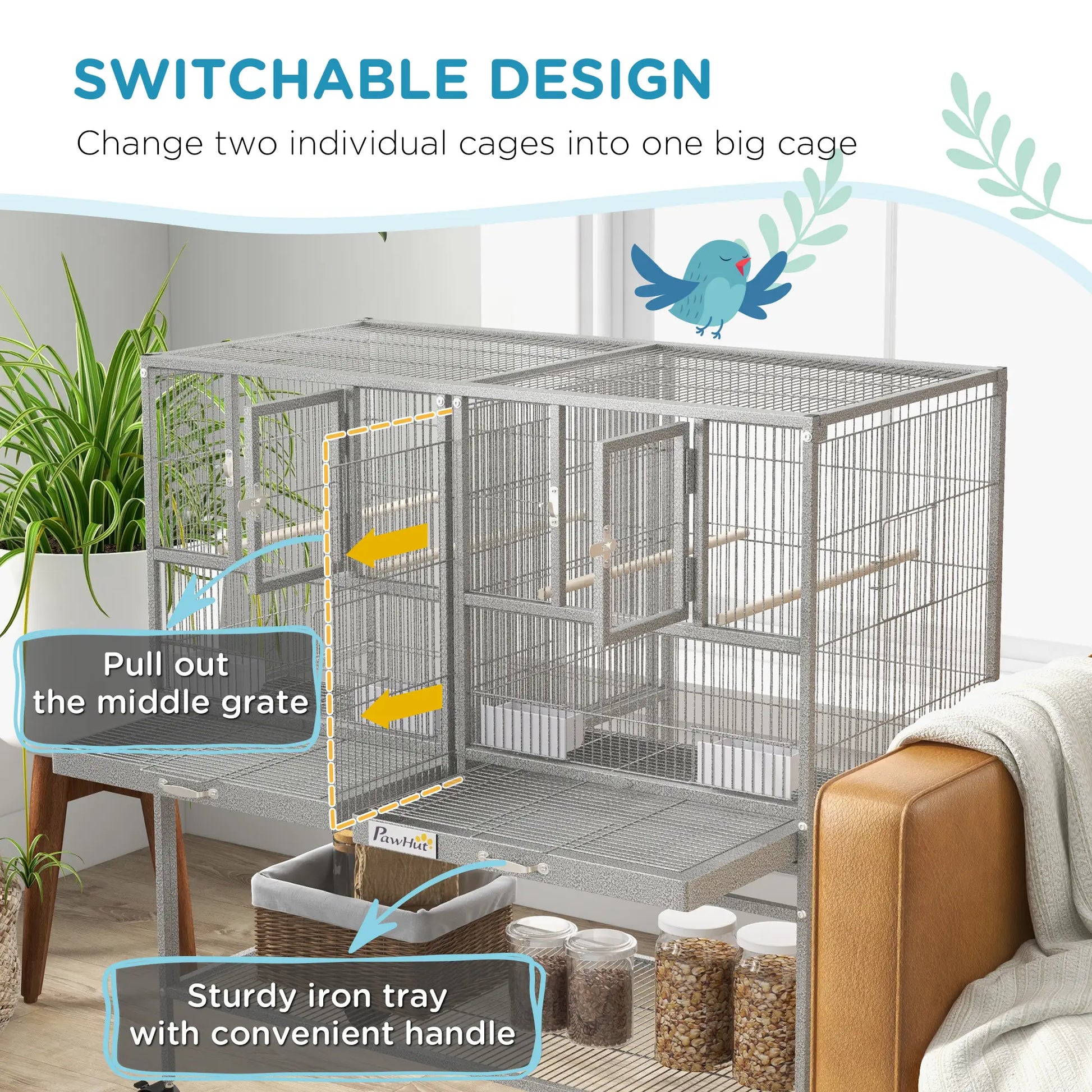 Large Double Rolling Metal Bird Cage, Removable Tray Storage Shelf Bird Cages at Gallery Canada