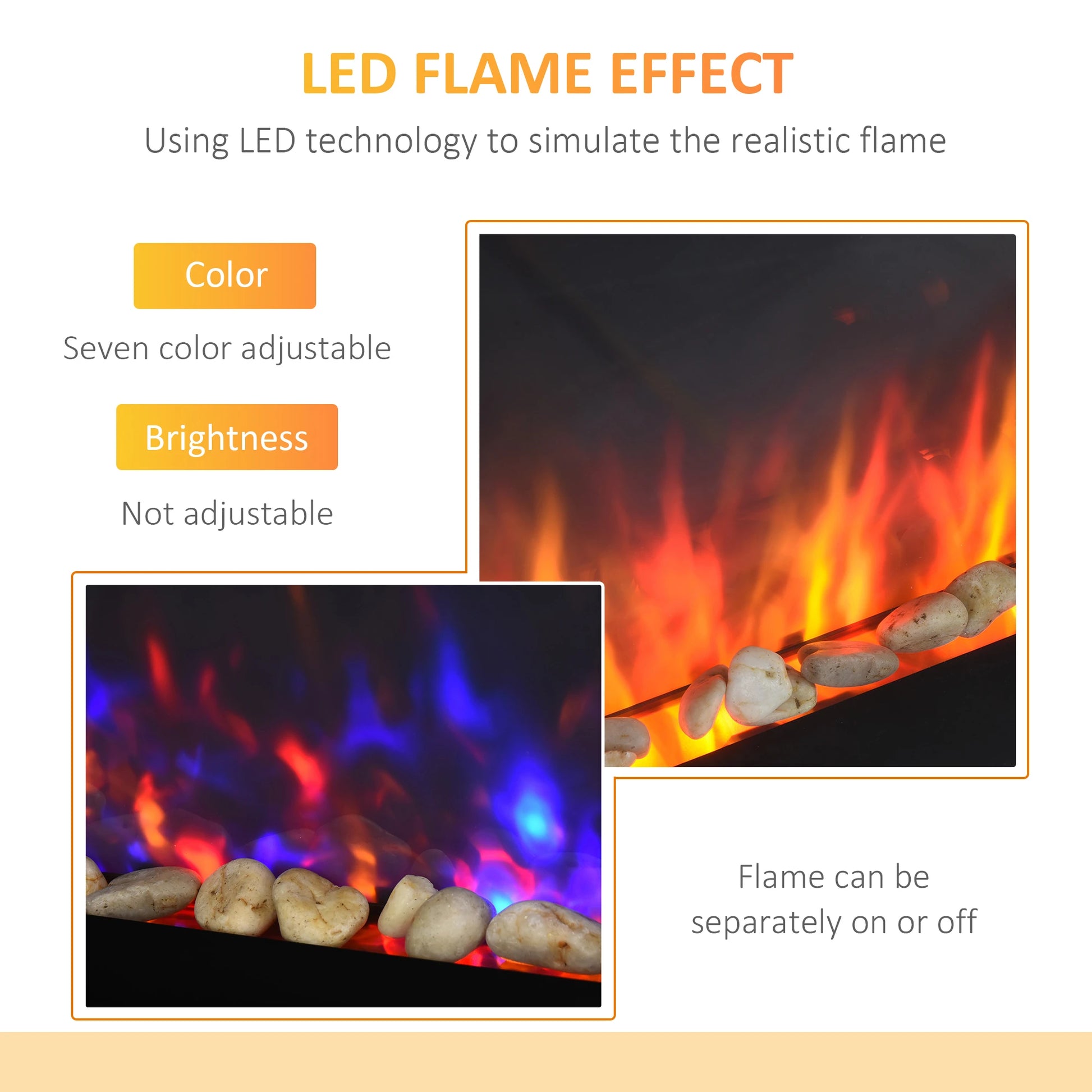 36" Wall-Mounted Electric Fireplace, 750/1500W, Flame Effect, 7 Color Light, Black Electric Fireplaces at Gallery Canada