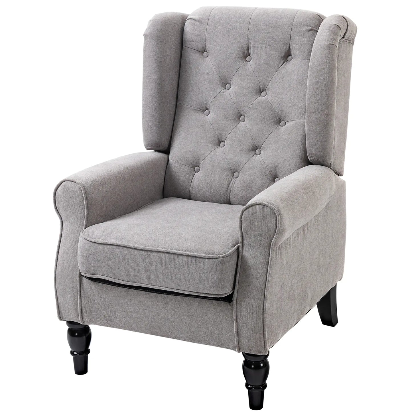 Fabric Accent Chair, Button Tufted Armchair, Modern Living Room, Wood Legs, Grey Accent Chairs at Gallery Canada